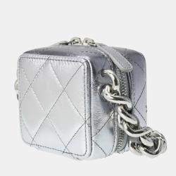 Chanel Silver Lambskin Matelasse Cube Chain Shoulder Bag