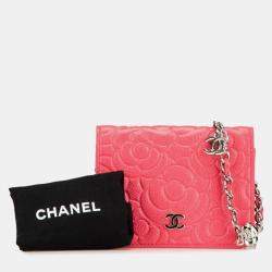 Chanel Pink Caviar Skin Camellia Coco Mark Chain Wallet Mini Shoulder Bag