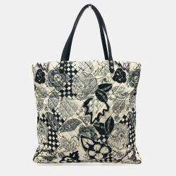 Pre Owned  Chanel White Canvas Printed Camellia Tote Bag