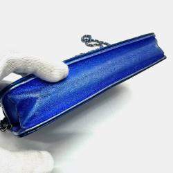 Chanel Metallic Blue Leather Boy Wallet On Chain