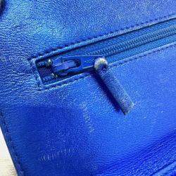 Chanel Metallic Blue Leather Boy Wallet On Chain