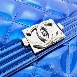 Chanel Metallic Blue Leather Boy Wallet On Chain