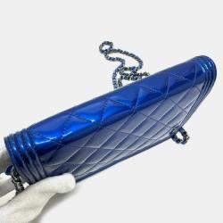 Chanel Metallic Blue Leather Boy Wallet On Chain