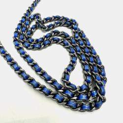 Chanel Metallic Blue Leather Boy Wallet On Chain