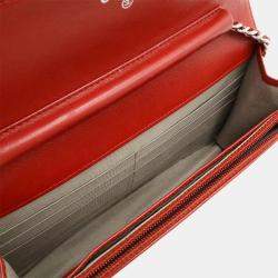 Chanel Red Leather Caviar Skin Chain Wallet Shoulder Bag