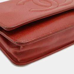 Chanel Red Leather Caviar Skin Chain Wallet Shoulder Bag