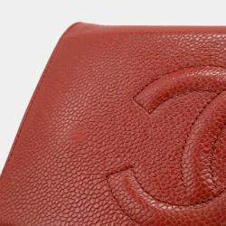 Chanel Red Leather Caviar Skin Chain Wallet Shoulder Bag
