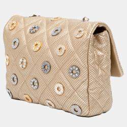 Pre Owned Chanel Gold Paris-Dubai Small Perforated Metallic Lambskin Medals Flap