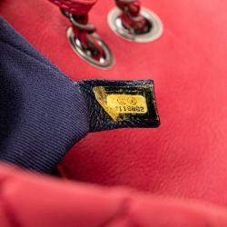 Pre Owned Chanel Red Small Iridescent Calfskin New Bubble Flap