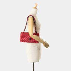 Pre Owned Chanel Red Small Iridescent Calfskin New Bubble Flap