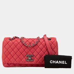Pre Owned Chanel Red Small Iridescent Calfskin New Bubble Flap