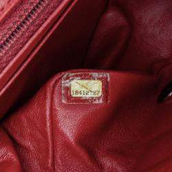 Pre Owned Chanel Red Mini Square Classic Lambskin Single Flap