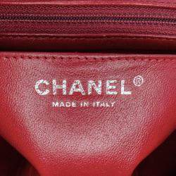 Pre Owned Chanel Red Mini Square Classic Lambskin Single Flap