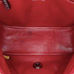 Pre Owned Chanel Red Mini Square Classic Lambskin Single Flap