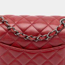 Pre Owned Chanel Red Mini Square Classic Lambskin Single Flap