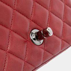 Pre Owned Chanel Red Mini Square Classic Lambskin Single Flap