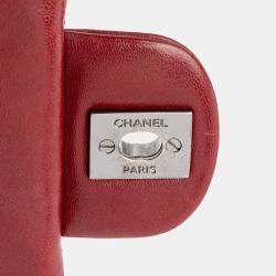 Pre Owned Chanel Red Mini Square Classic Lambskin Single Flap