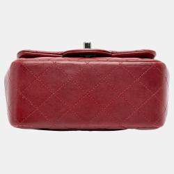 Pre Owned Chanel Red Mini Square Classic Lambskin Single Flap
