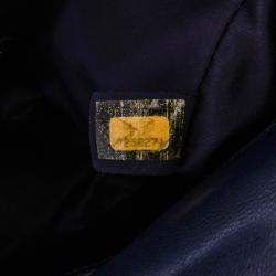 Pre Owned Chanel Navy Blue Small Quilted Lambskin Beaded Single Flap