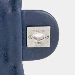 Pre Owned Chanel Navy Blue Small Quilted Lambskin Beaded Single Flap