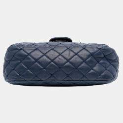 Pre Owned Chanel Navy Blue Small Quilted Lambskin Beaded Single Flap