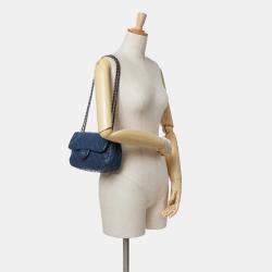 Pre Owned Chanel Navy Blue Small Quilted Lambskin Beaded Single Flap