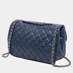 Pre Owned Chanel Navy Blue Small Quilted Lambskin Beaded Single Flap