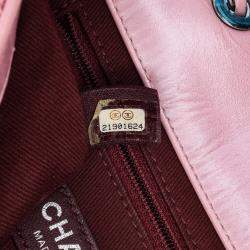 Pre Owned Chanel Pink Mini Quilted Metallic Calfskin Coco Pleats Chain Flap