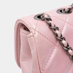 Pre Owned Chanel Pink Mini Quilted Metallic Calfskin Coco Pleats Chain Flap