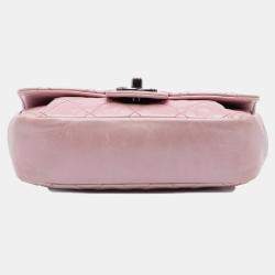 Pre Owned Chanel Pink Mini Quilted Metallic Calfskin Coco Pleats Chain Flap