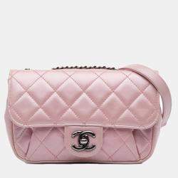 Pre Owned Chanel Pink Mini Quilted Metallic Calfskin Coco Pleats Chain Flap