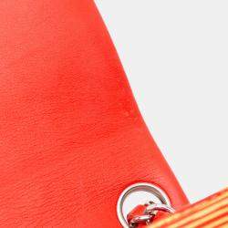 Pre Owned Chanel Orange Mini Square Classic Patent Striped Single Flap