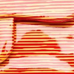 Pre Owned Chanel Orange Mini Square Classic Patent Striped Single Flap
