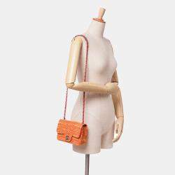 Pre Owned Chanel Orange Mini Square Classic Patent Striped Single Flap