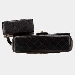 Chanel Black Lambskin Parent Child Kelly Set Top Handle Bag