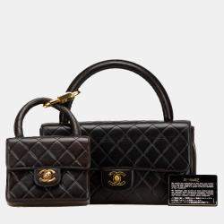 Chanel Black Lambskin Parent Child Kelly Set Top Handle Bag