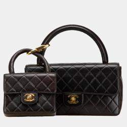Chanel Black Lambskin Parent Child Kelly Set Top Handle Bag