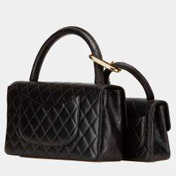 Chanel Black Lambskin Parent Child Kelly Set Top Handle Bag