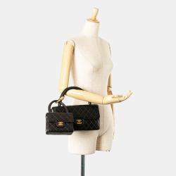 Chanel Black Lambskin Parent Child Kelly Set Top Handle Bag