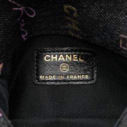 Chanel Black Fringe Denim Mood Clutch with Chain