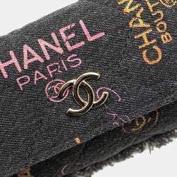 Chanel Black Fringe Denim Mood Clutch with Chain