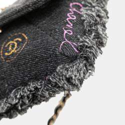 Chanel Black Fringe Denim Mood Clutch with Chain