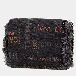 Chanel Black Fringe Denim Mood Clutch with Chain