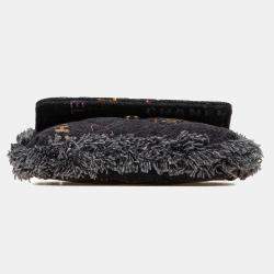 Chanel Black Fringe Denim Mood Clutch with Chain