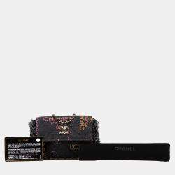 Chanel Black Fringe Denim Mood Clutch with Chain