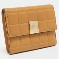 Chanel Beige Bar Quilted Leather Trifold Wallet