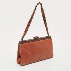 Pre Owned Chanel Brown Quilted Leather CC Frame Chain Bag