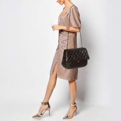 Pre Owned Chanel Brown Quilted Leather 3 Accordion Flap Bag
