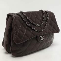 Pre Owned Chanel Brown Quilted Leather 3 Accordion Flap Bag