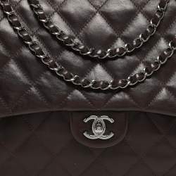 Pre Owned Chanel Brown Quilted Leather 3 Accordion Flap Bag